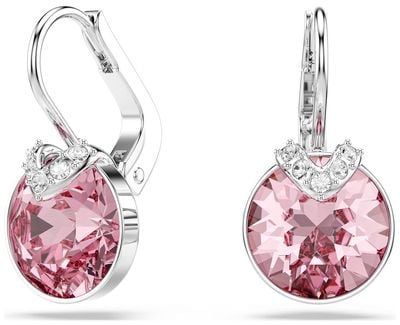 Swarovski Bella V Drop Earrings, Round Cut, Pink, Rhodium Plated 5734235