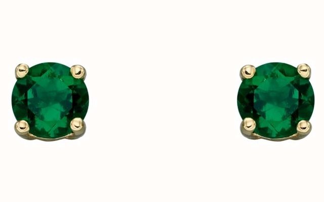 Elements Gold 9ct Yellow Gold Emerald Cz May Birthstone Studs GE2330