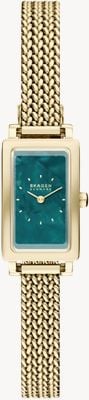 Skagen Hagen Micro Quartz (16mm) Teal Mother-of-Pearl Dial / Gold PVD Steel Mesh Bracelet SKW3186