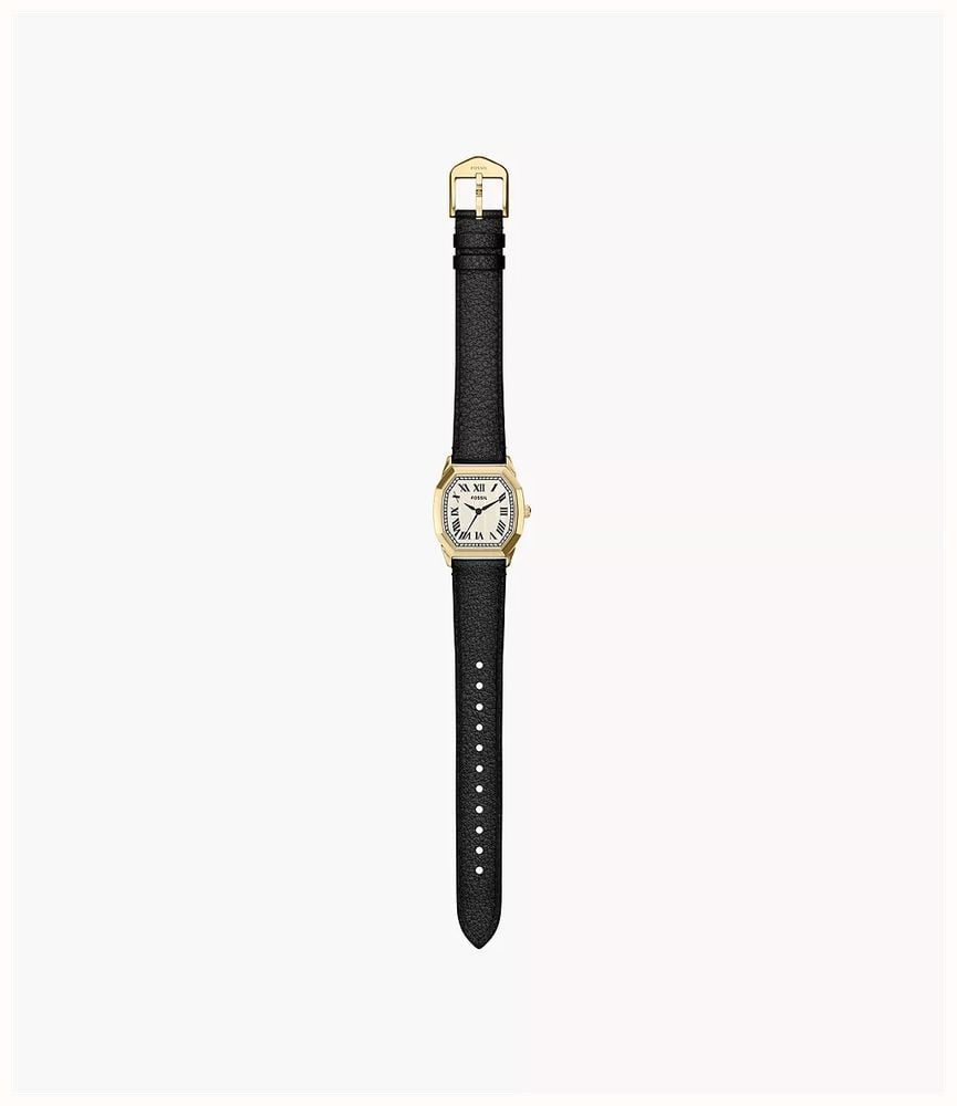 Fossil Harlow 27 mm Three-Hand Black Leather Watch and Bracelet Set ES5526SET - alternate view 6
