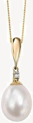 Elements Gold Freshwater Pearl and Diamond Drop Pendant ONLY in 9ct Gold GP758W