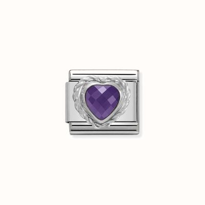 Nomination Comp. CL HEART FACETED CZ In Stainless Steel E 925 Silver Twisted Setting PURPLE 330603/001