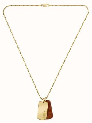 BOSS Jewellery Devon Gold-Tone & Leather Tag Necklace 1580835