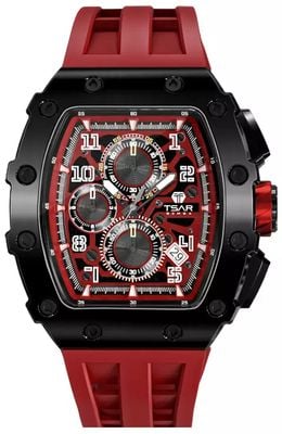 TSAR BOMBA Elemental Series Quartz Calendar (43.5mm) Black Dial / Red Silicone Strap TB8204Q-37