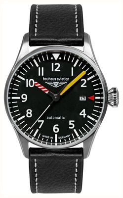 Bauhaus Men's Aviation Automatic (40mm) Black Dial / Black Leather Strap 2762-5