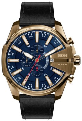 Diesel Mega Cheif Black Leather Blue Dial Watch DZ4732
