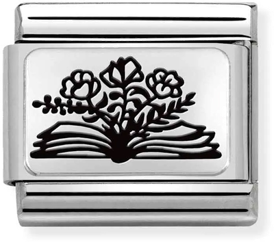 Nomination Classic PLATES Steel And Silver Sterling Silver Book Flowers Charm 330111/27