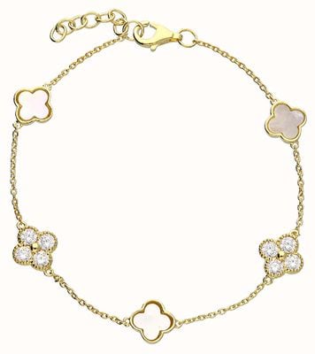 Gold Plated Mother Of Pearl And CZ Clover Bracelet H7007/Y
