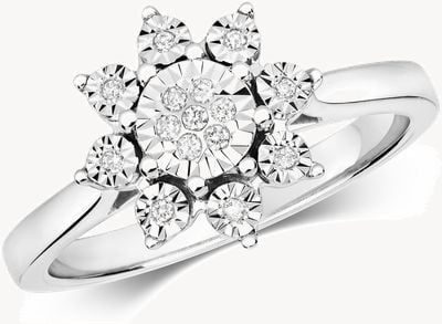 Treasure House 9ct White Gold Illusion Diamond Flower Cluster Ring Size M RD596W/M