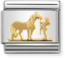 Nomination Classic Horse With Rider 18ct Gold & Steel Charm 030149/29