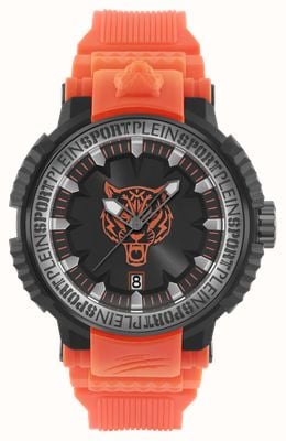 Plein Sport TIGER POWER Date (45mm) Black Dial / Orange Silicone Strap PSEDA0424