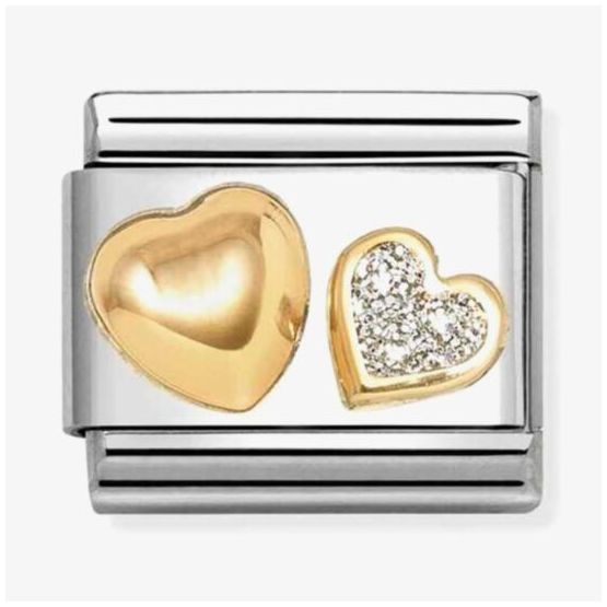 Nomination 030220/26 Classic Double Heart 18ct Gold Charm Jewellery