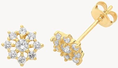 9ct Gold Cz Flower Stud Earrings ES1605