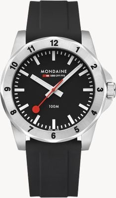 Mondaine Numeri Quartz (42mm) Black Dial / Black Silicone Strap MSN.42120.RB