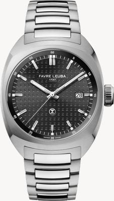 Favre Leuba Chief Date Automatic (40mm) Black Monogram Pattern Dial / Stainless Steel Bracelet 00.20102.102.01.200