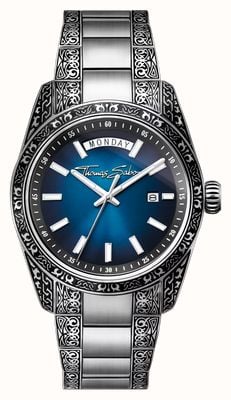 Thomas Sabo Rebel At Heart 'Revive' (40mm) Midnight Blue Sunburst Dial / Engraved Stainless Steel Bracelet WA0439-201-209-40