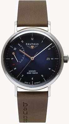 Bauhaus Classic Automatic Power-Reserve (41mm) Dark Blue Dial / Light Brown Leather Strap 21603