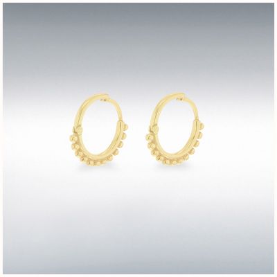 IBB Sterling Silver Yellow Gold Plated 2mm x 3mm Ball-Tube 20mm Hoop Creole Earrings 8.51.3003