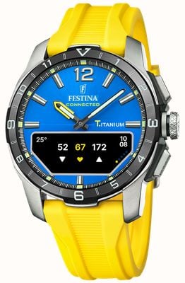 Festina Connected D Hybrid Smartwatch (44mm) Blue Integrated Digital Dial / Yellow Rubber Strap F23000/8