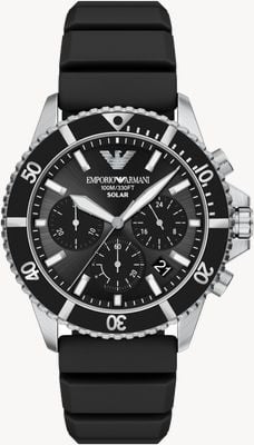 Emporio Armani Solar Chronograph (44mm) Black Dial / Black Silicone Strap AR11830