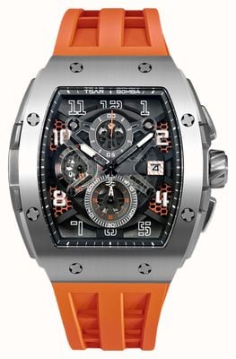 TSAR BOMBA Elemental Series Quartz Chronograph (44.6mm) Black Dial / Orange FKM Rubber Strap TB8211Q-02