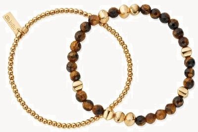 ChloBo MAN Tiger's Eye Urban Set of 2 Bracelets - Gold Plated GBSETTEM