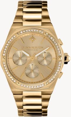 Olivia Burton Hexa Multifunction Gold Dial Crystal Set / Gold Stainless Steel Bracelet 24000103