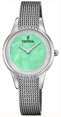 Festina Mademoiselle (30.2mm) Green Mother Of Pearl Dial / Stainless Steel Mesh Bracelet F20494/6