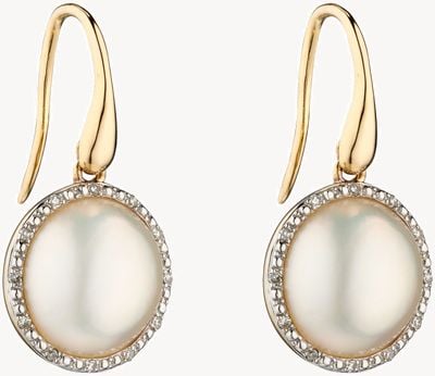 Elements Gold 9k Yellow Gold Diamond And Pearl Drop Earrings GE2287W