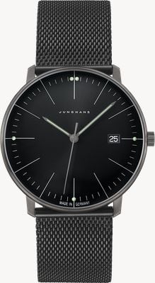 Junghans max bill Quartz (38mm) Matte Black Dial / Black PVD Stainless Steel Mesh Bracelet 41/4660.46