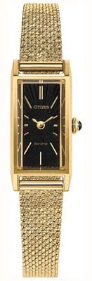 Citizen Eco-Drive Fio (14x30mm) Black Dial / Gold PVD Stainless Steel Mesh Bracelet EG7120-51A EG7128-59E