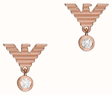 Emporio Armani Women's Rose Gold-Tone Sterling Silver Crystal-Set Eagle Logo Stud Earrings EG3582221