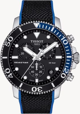 Tissot Seastar 1000 Chronograph (45.5mm) Black Dial / Black & Blue Strap Watch T1204171705103