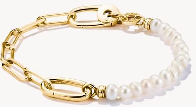 Thomas Sabo Charm Bracelet Paperclip And Pearls With Connect Link Gold-p C1209-430-14-L19