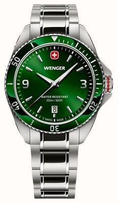 Wenger Executive Quartz (40mm) Green Sunburst Dial / Stainless Steel Bracelet 01.2031.102