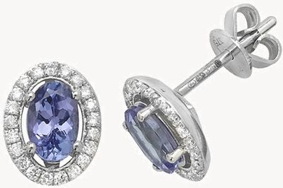 Treasure House 9k White Gold Tanzanite Diamond Halo Stud Earrings ED247WT