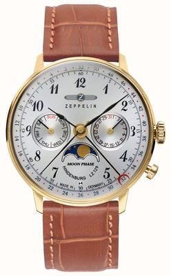 Zeppelin LZ129 Hindenburg Women's Watch | Brown Leather Strap | Gold Case 7039-1