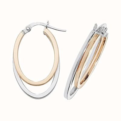 James Moore TH 9k Rose and White Gold Oval Hoop Earrings ER1013R