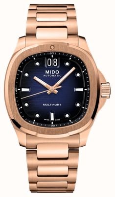 Mido Multifort TV Big Date Automatic (40mm) Blue Gradient Dial / Rose-Gold PVD Stainless Steel Bracelet M0495263304100