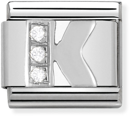 Nomination Classic Letter K Sterling Silver & Steel Cubic Zirconia Charm 330301/11