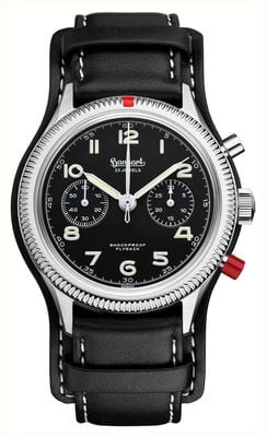 Hanhart 417 ES Heritage Flyback - Red Pusher (42mm) Black Dial / Black Leather Strap - M H721.212-BLACK