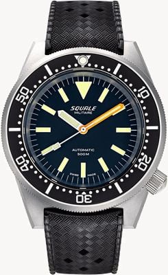 Squale 1521 Militaire Blasted (42mm) Black Dial / Black Homage Tropic Rubber Watch 1521MILIBL.HT
