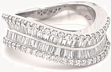 18k White Gold Wave Sty Bagette Diamond Ring JM4539