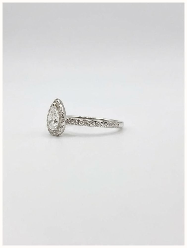 0.36ct Pear Natural Diamond Platinum Halo Ring J19302 - alternate view 2