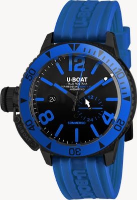 U-Boat Sommerso 46 DLC Aluminium Blue Bezel (46mm) Black Dial / Blue Vulcanised Rubber Strap 9669