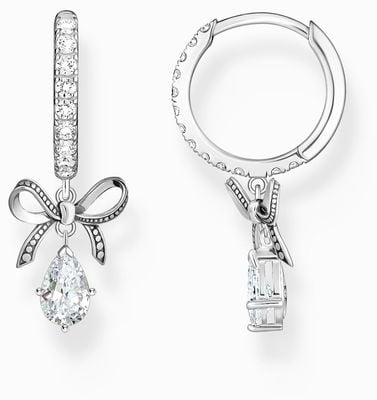 Thomas Sabo Lovely Romance Sterling Silver Crystal-Set Hoop Earrings with Bow Pendants CR749-643-14