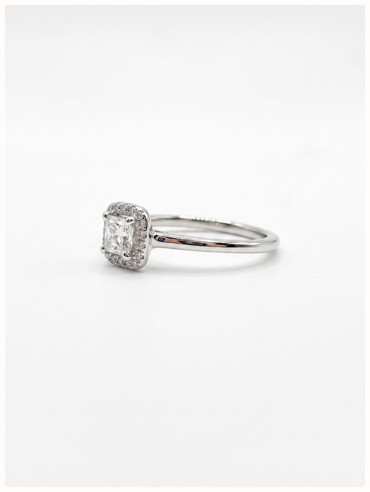 0.31ct Princess Natural Diamond Platinum Halo Ring ENG4981 - alternate view 2