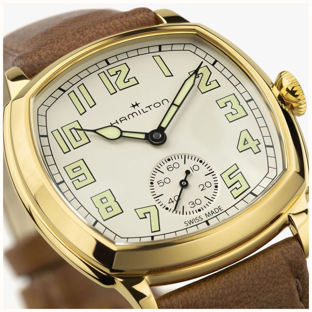 Hamilton American Classic Cushion Mechanical (30mm) Sandblasted Beige Dial / Brown Leather Strap Watch H36139520 - alternate view 7