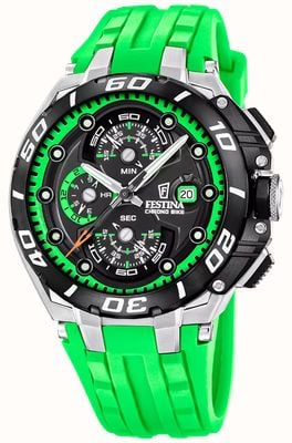 Festina Chrono Bike 2026 (46mm) Black Dial / Green Rubber Strap F20755/6
