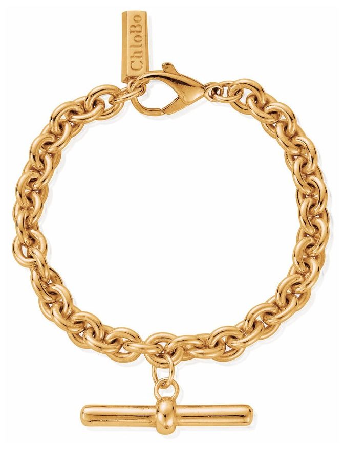 ChloBo CC-G-BR-18-S1 Anchor Chain T-Bar Gold-Plated Bracelet Jewellery